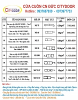 Bảng giá cửa cuốn Citydoor Bảng giá cửa cuốn Citydoor